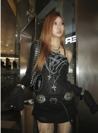 Top tattoo print long sleeve Gothic
