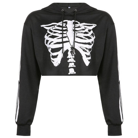 Gothic Skull Printing Crop Sweatshirts METALLINE MATHERS